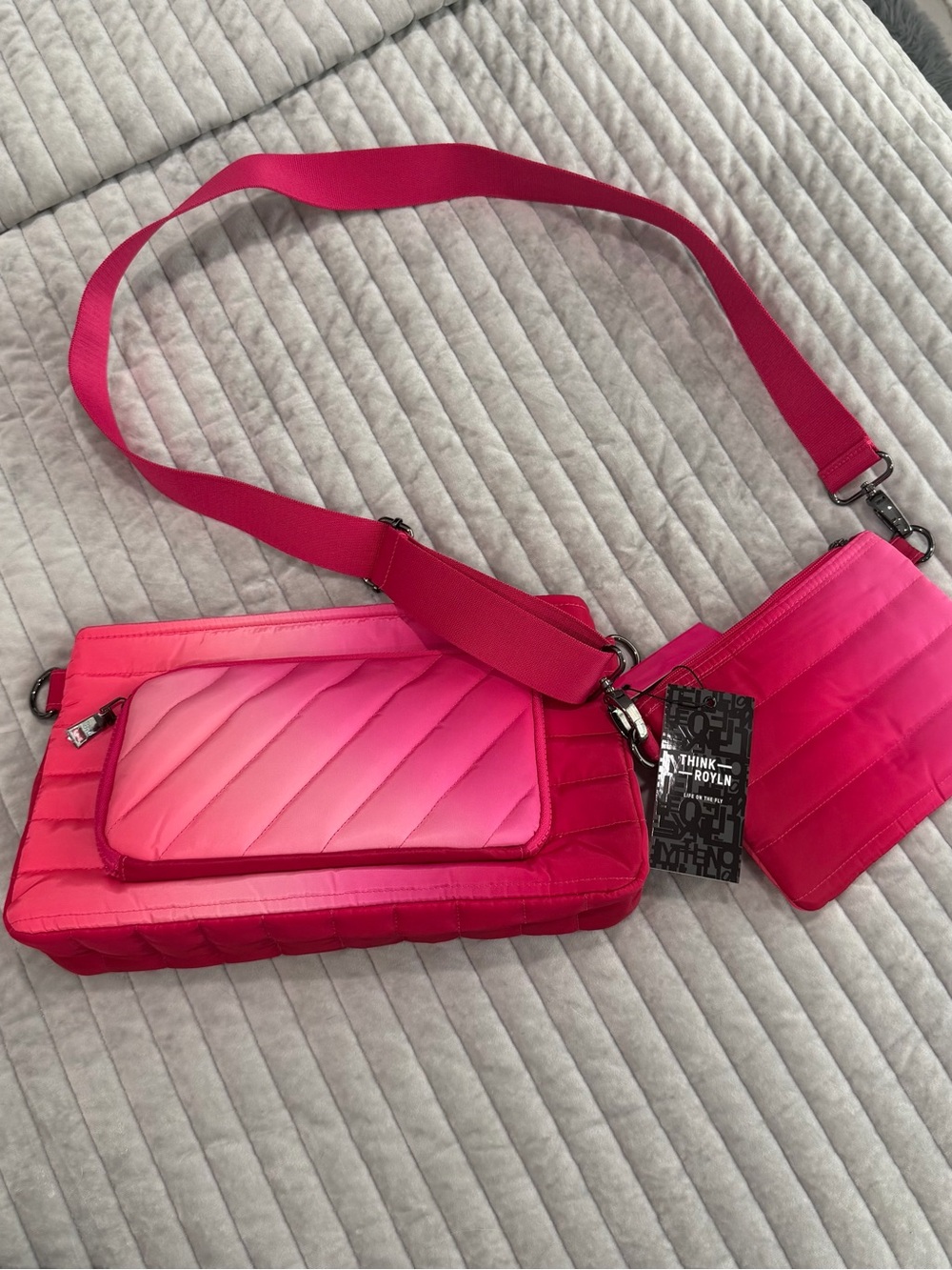 THINK ROYLN Hot Pink Ombre Quilted Crossbody Bag